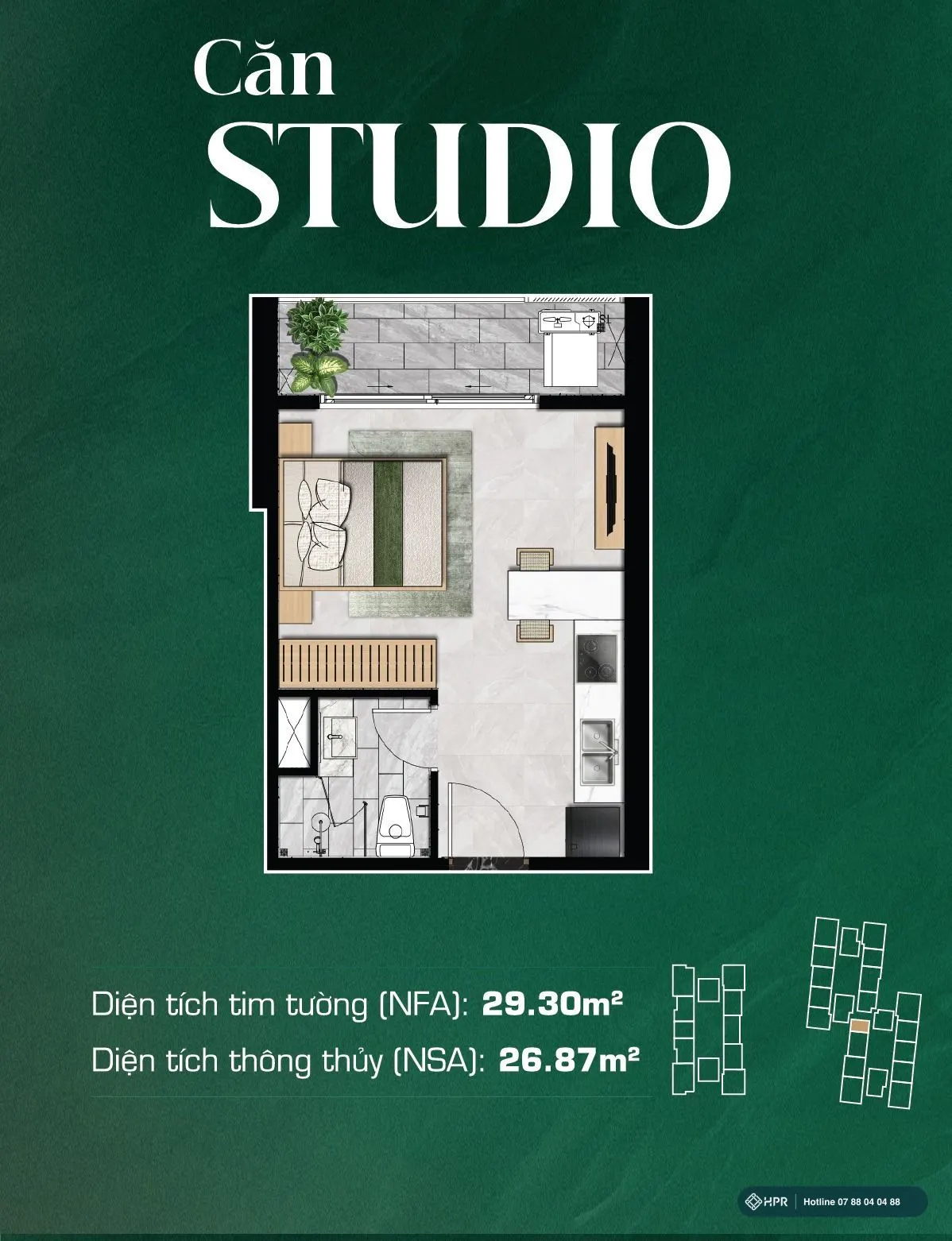 Mặt bằng căn studio The Emerald Boulevard